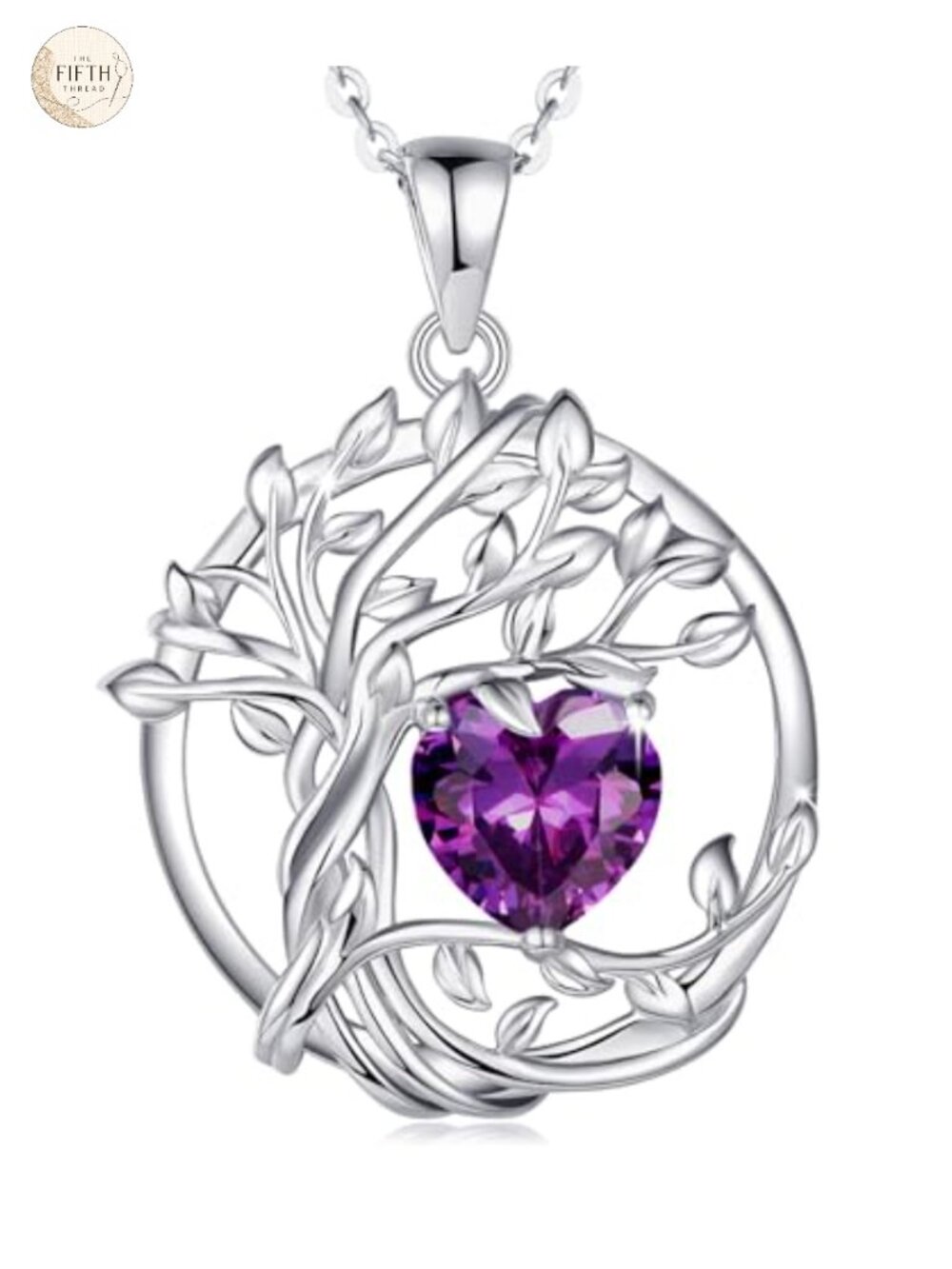 Tree of Life Birthstone Pendant Necklace 925 Sterling Silver White Gold Plated